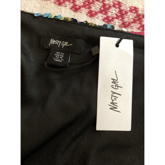 NWT Nasty Gal Size 18 Sequin Strappy Bodycon Mini Dress Peekaboo Multicolor - Picture 9 of 10